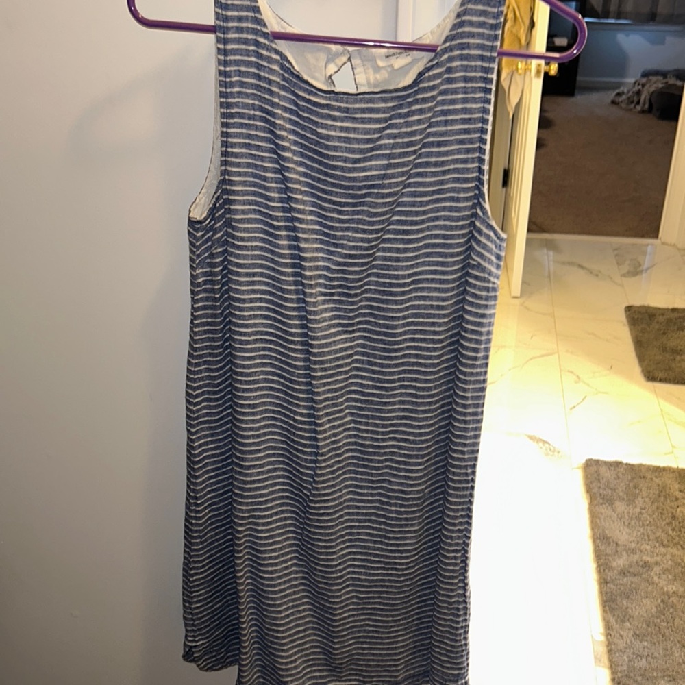 Blue and white striped linen dress